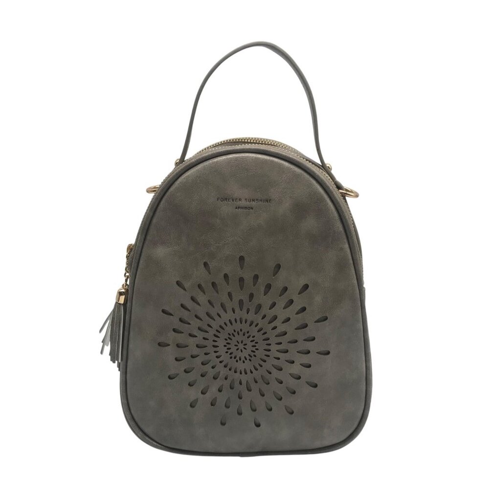 Aphison Forever Sunshine Gray Leather Mini Backpack